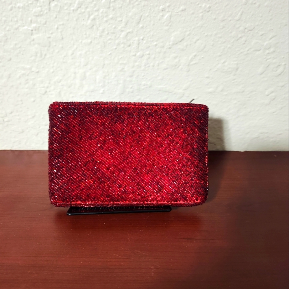 Assory Lady brand mini beaded clutch bag, red